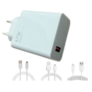 67W Super Fast Charger with USB to Lightning , Type-C and Micro Cables