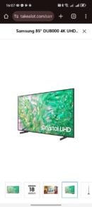 Samsung 85" DU8000 4K UHD Smart TV with 4K Upscaling
